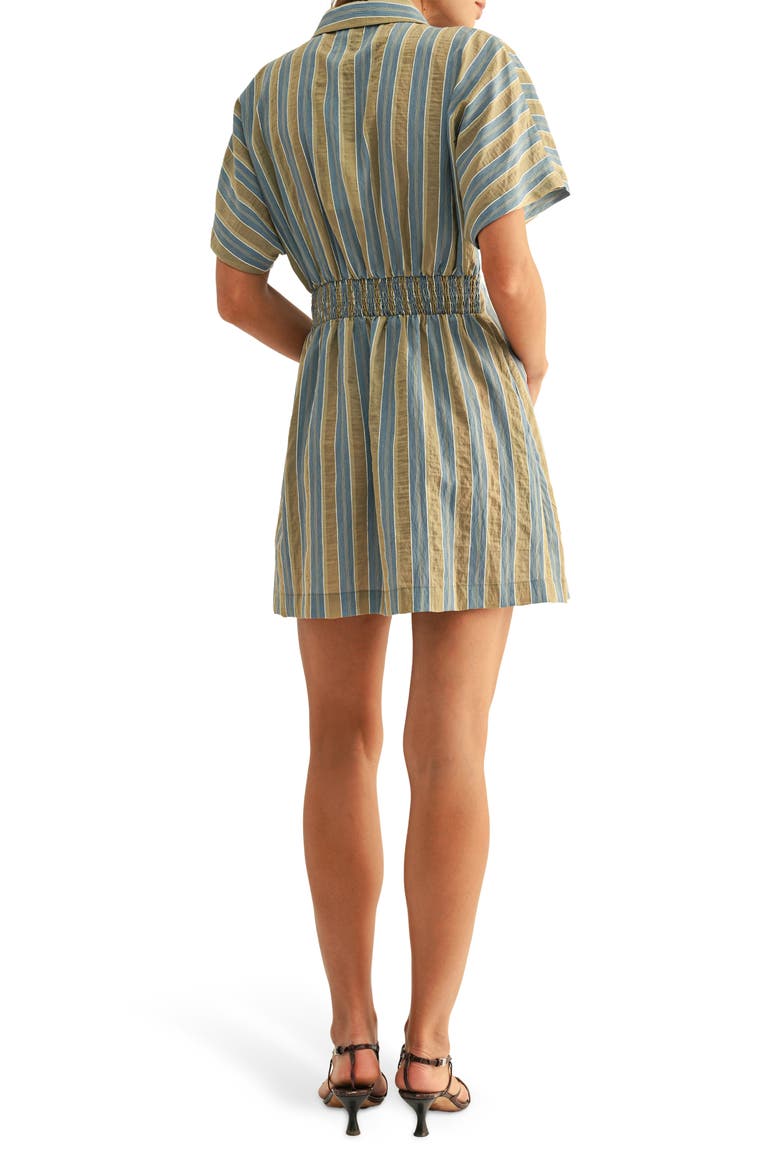 Dominique Stripe Pleat Mini Shirtdress, Alternate, color, BLUE/ OLIVE