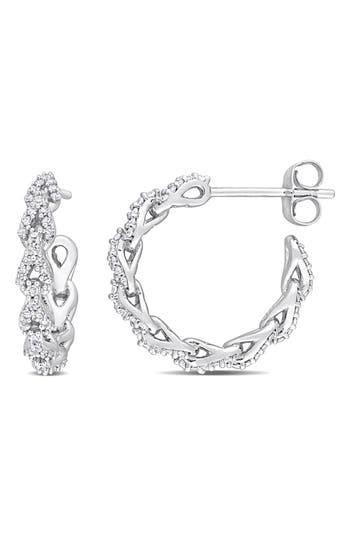 Delmar Diamond Oval Link Hoop Earrings In Silver