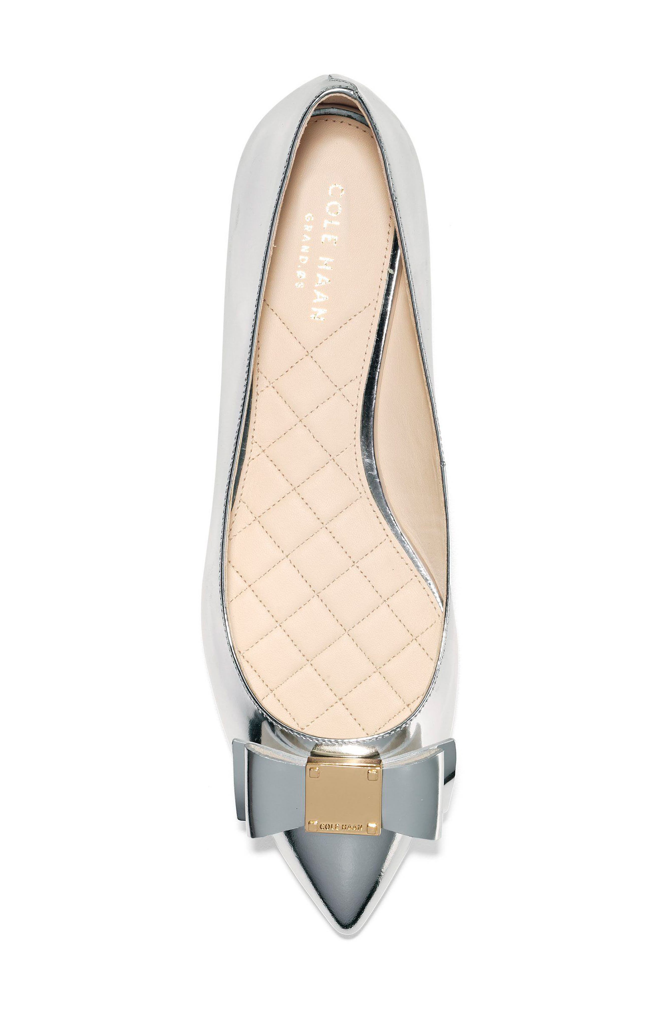 Tali Bow Skimmer Flat, Alternate, color, ARGENTO LEATHER