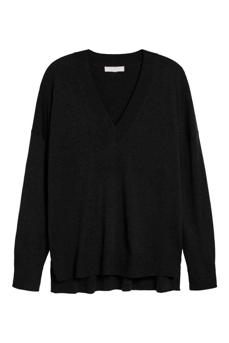 Oversize V-Neck High/Low Sweater, Alternate, color, BLACK