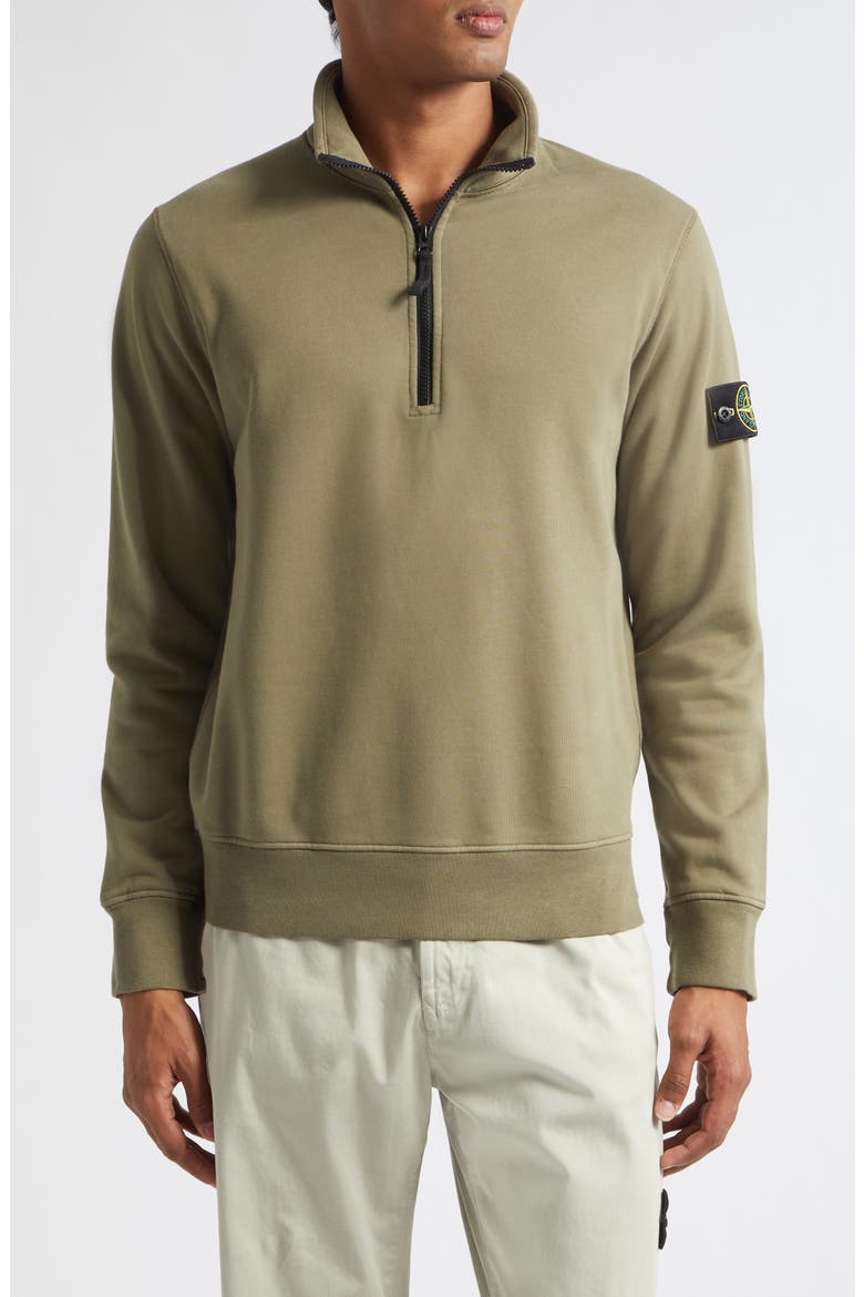 Compass Logo Patch Cotton Quarter Zip Sweatshirt, Main, color, V005G MILITARY GREEN