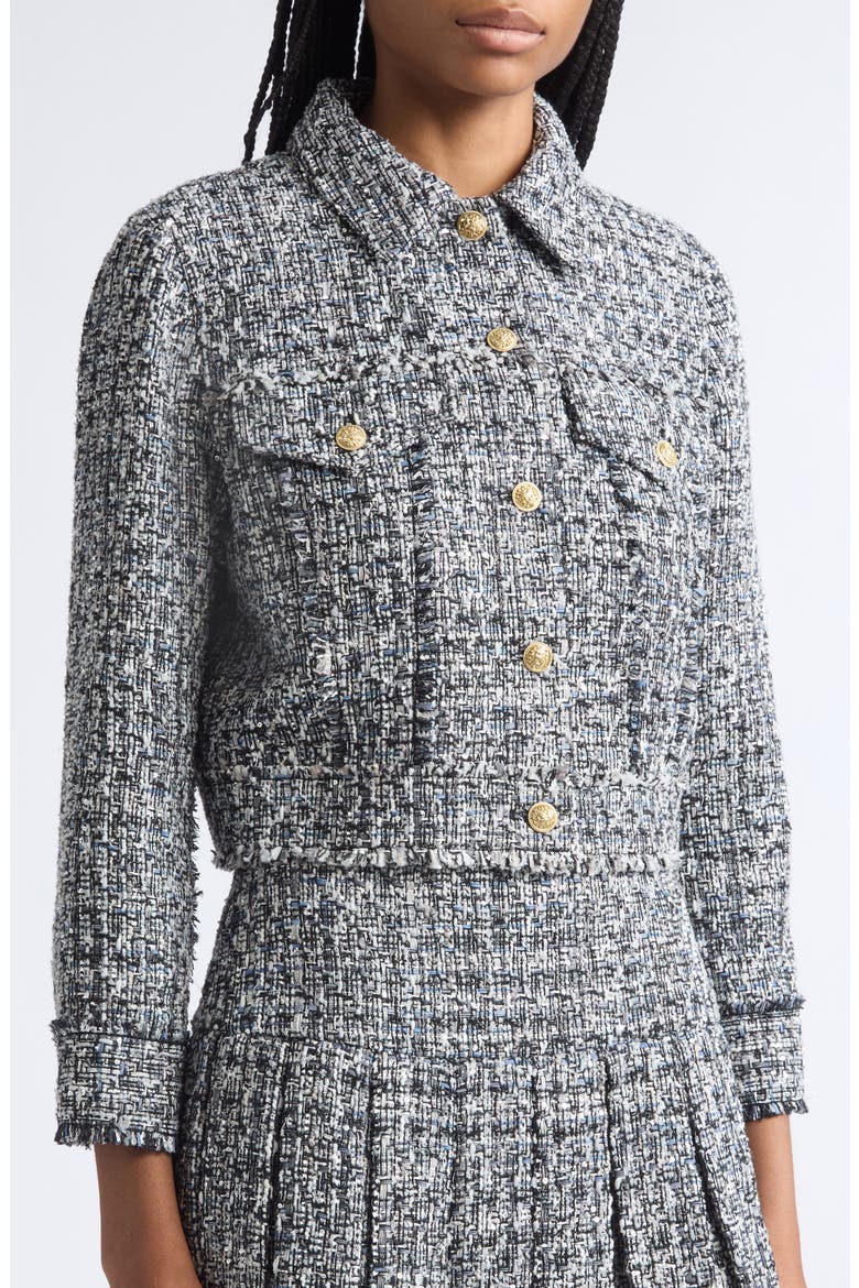 Chloe Cropped Boxy Tweed Jacket, Alternate, color, BLACK/ OFF WHITE
