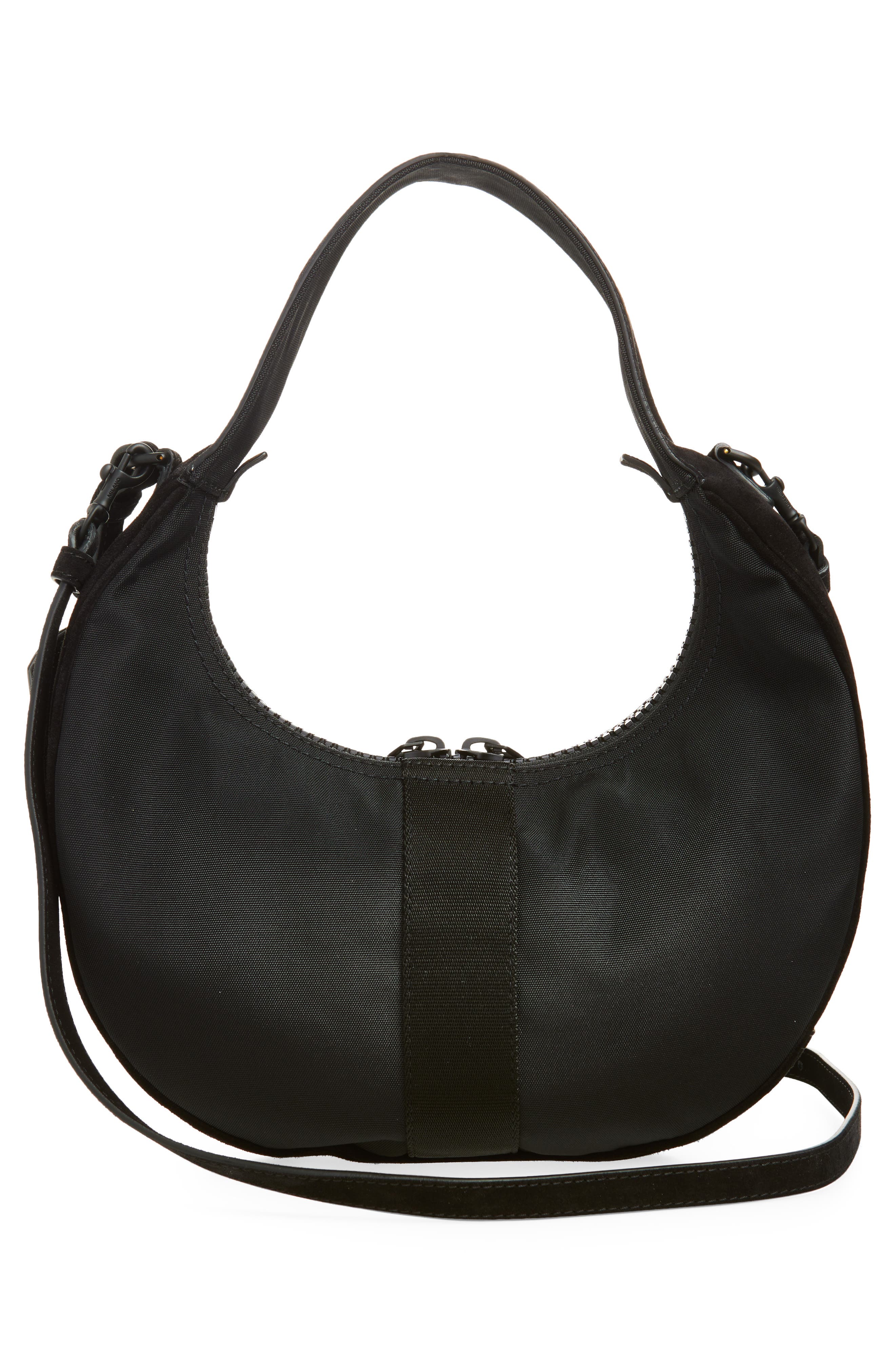 Moschino Carry Me Mixed Media Crossbody Bag, Alternate, color, Black/ Black Galvanic