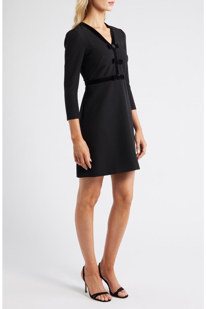 Bow Detail Stretch Crepe Dress, Alternate, color, BLACK