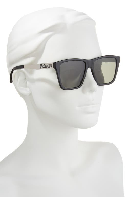 Alexander Mcqueen Mcqueen 57mm Square Sunglasses In Black Silver Green