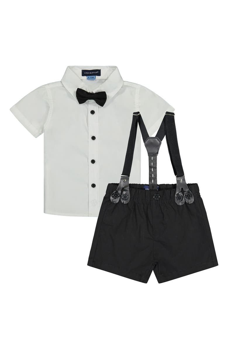 Andy & Evan Short Sleeve Button-Up Shirt, Suspender Shorts & Bow Tie Set, Main, color, 