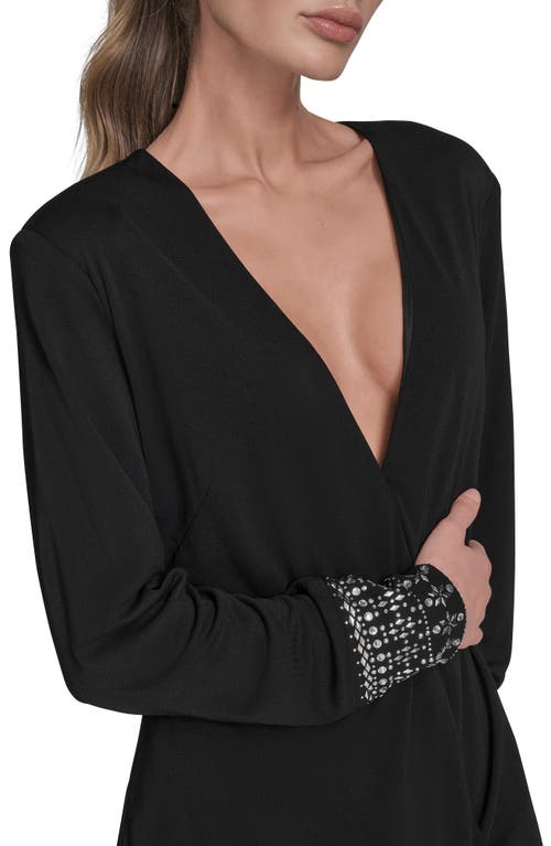 Bcbg Rhinestone Detail Long Sleeve Dress In Black
