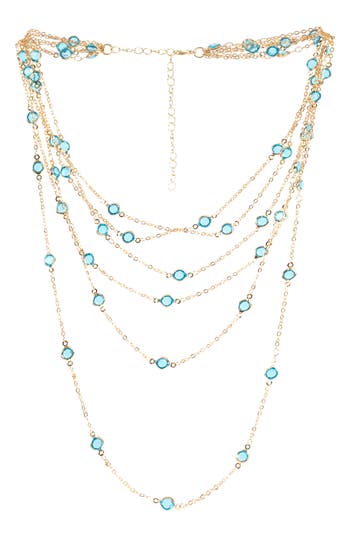 Saachi Crystal Glass Multi Layer Necklace In Blue