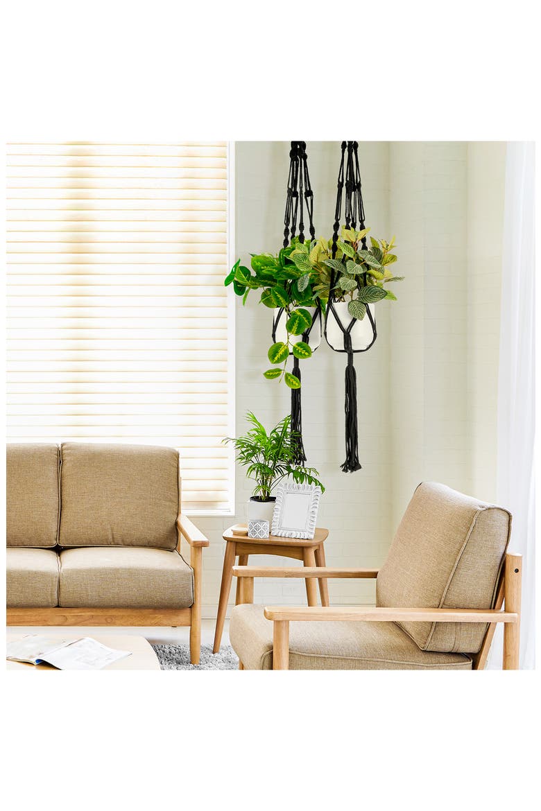4-Piece Set Macrame Hanging Plant Hangers, Alternate, color, BLACK