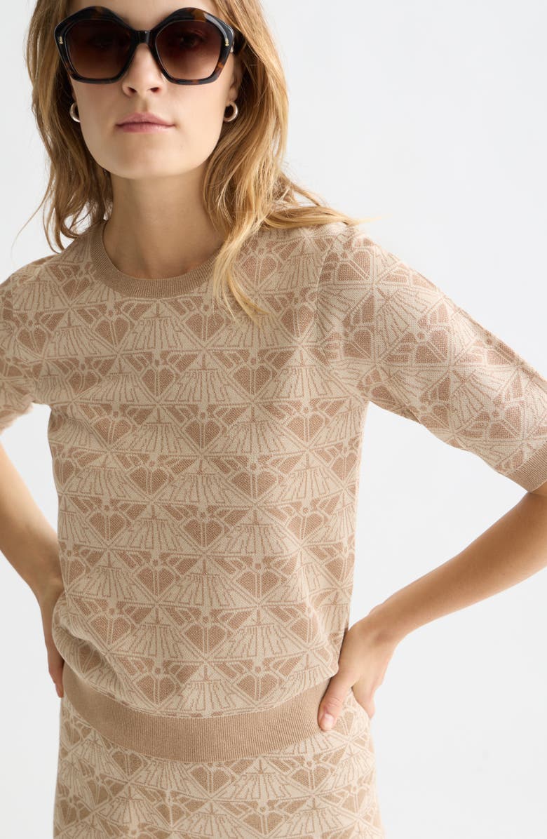 Scotch 
Soda Monogarm Short Sleeve Jacquard Sweater, Alternate, color, Travertine