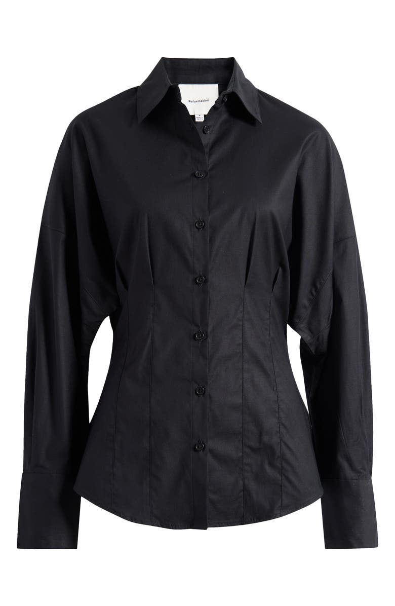 Reformation Vanta Stretch Poplin Button-Up Shirt, Alternate, color, Black