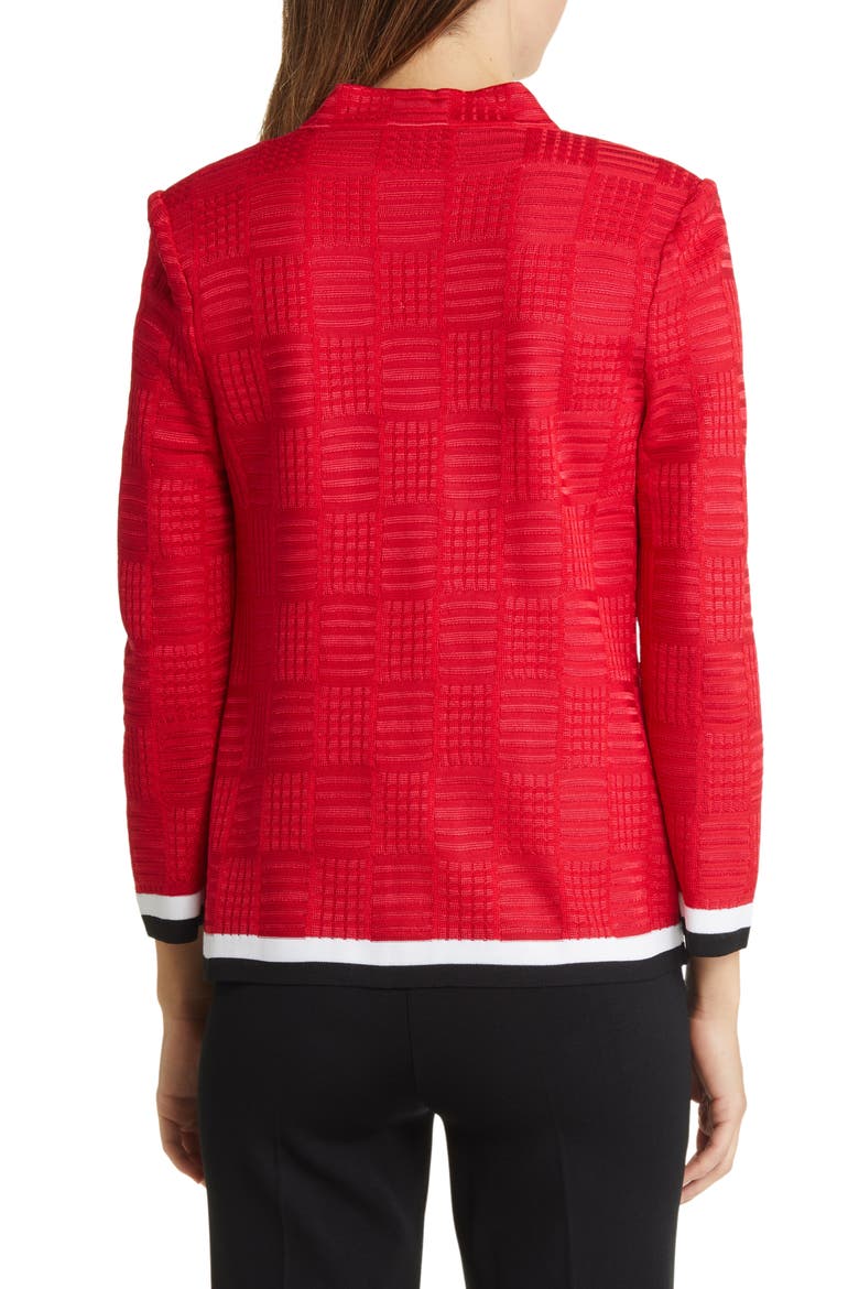 Contrast Trim Knit Jacket, Alternate, color, POPPY RED/ WHITE/ BLACK