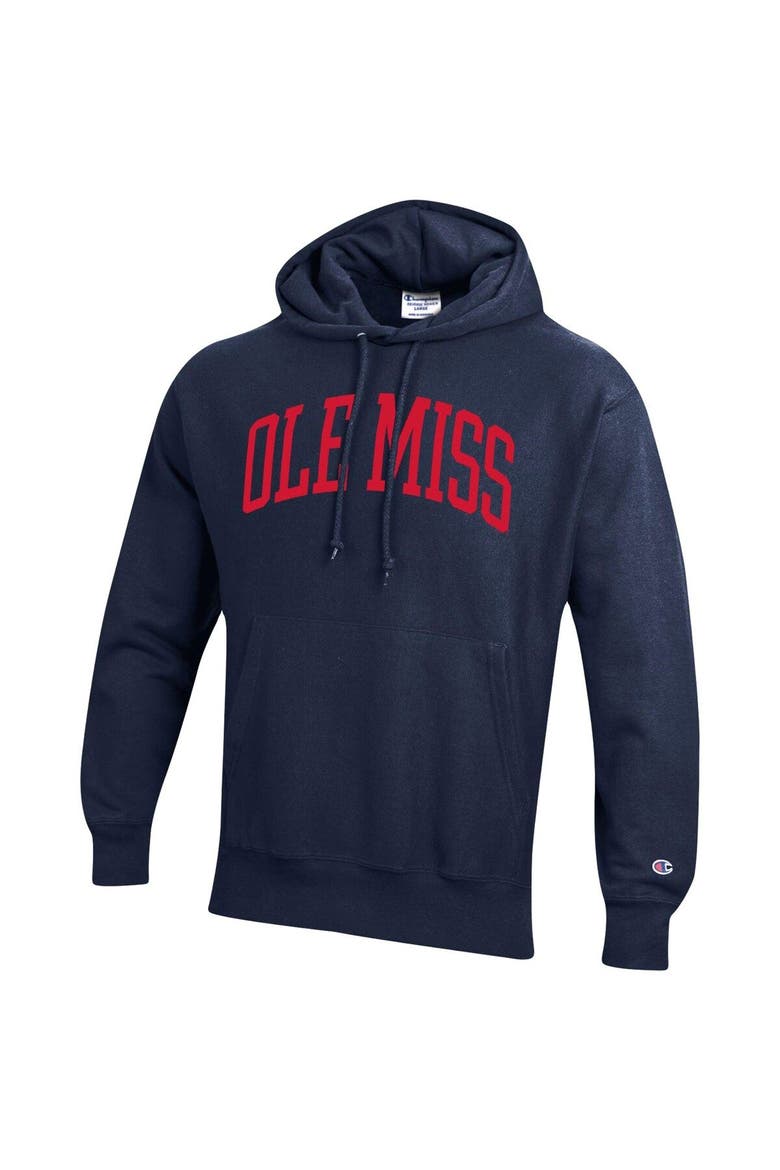 Men's Champion Navy Ole Miss Rebels Team Arch Reverse Weave Pullover Hoodie, Alternate, color, Navy