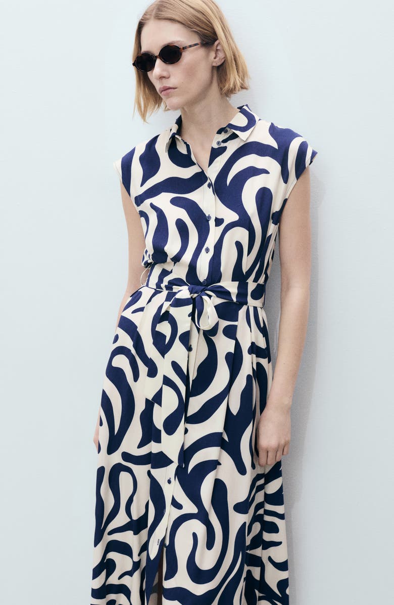 MANGO Print Pleated Shirtdress, Alternate, color,