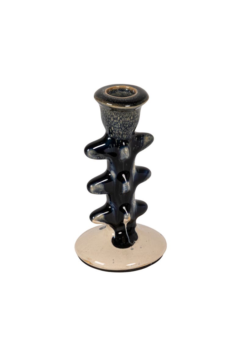 Terra-cotta Formed Taper Holder with Reactive Glaze, Navy Color, Main, color, Black