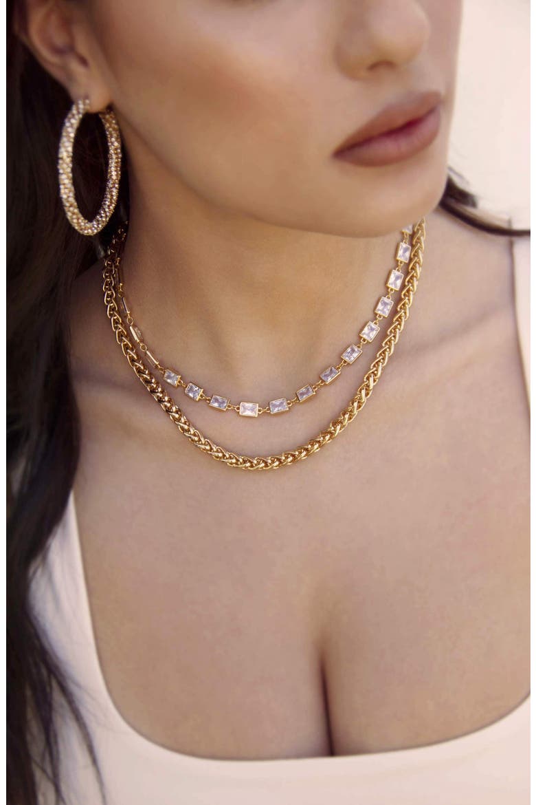 Set of 2 Crystal & Chain Link Necklaces, Alternate, color, GOLD