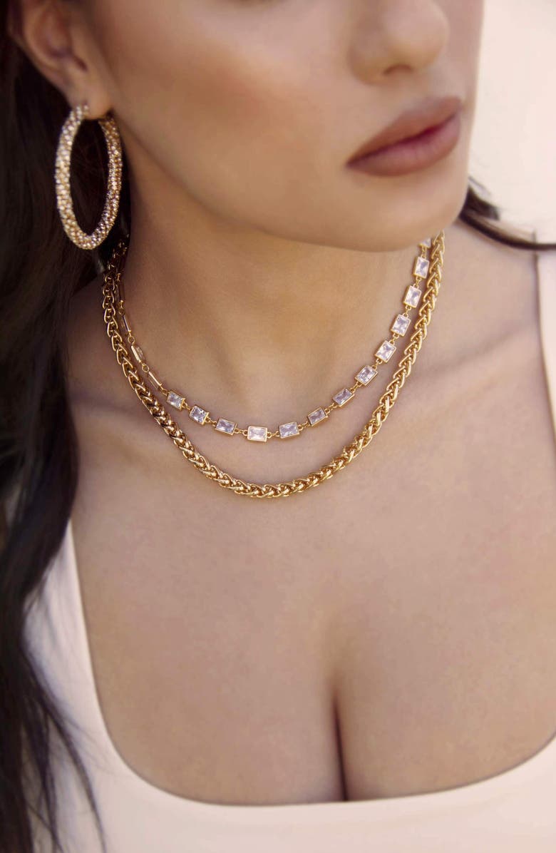 Ettika Set of 2 Crystal & Chain Link Necklaces, Alternate, color, Gold