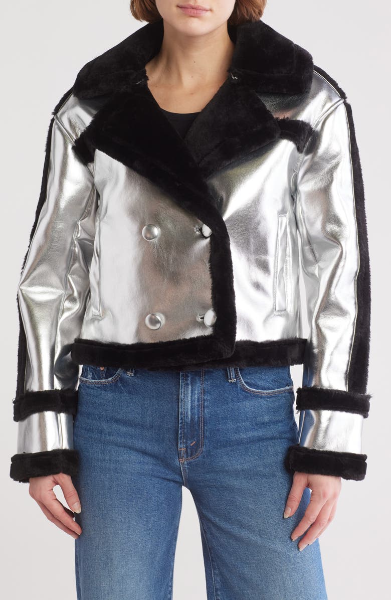 Vigoss Metallic Faux Fur Peacoat, Main, color, 