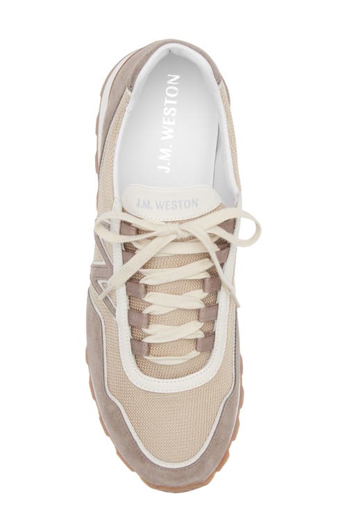Jm Weston Animation On My Way Ghillies Knit Sneaker In Beige/white/taupe