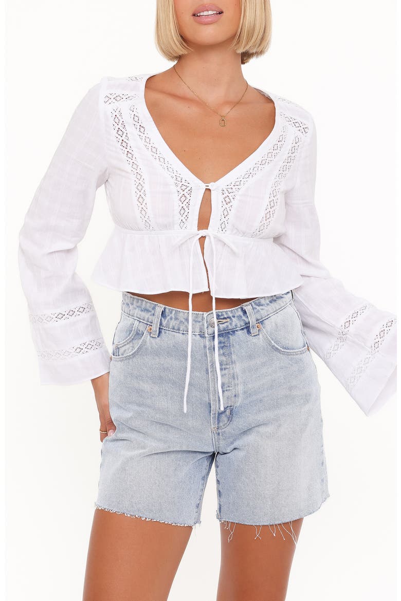 Reed Tie Front Peplum Crop Top, Main, color, WHITE