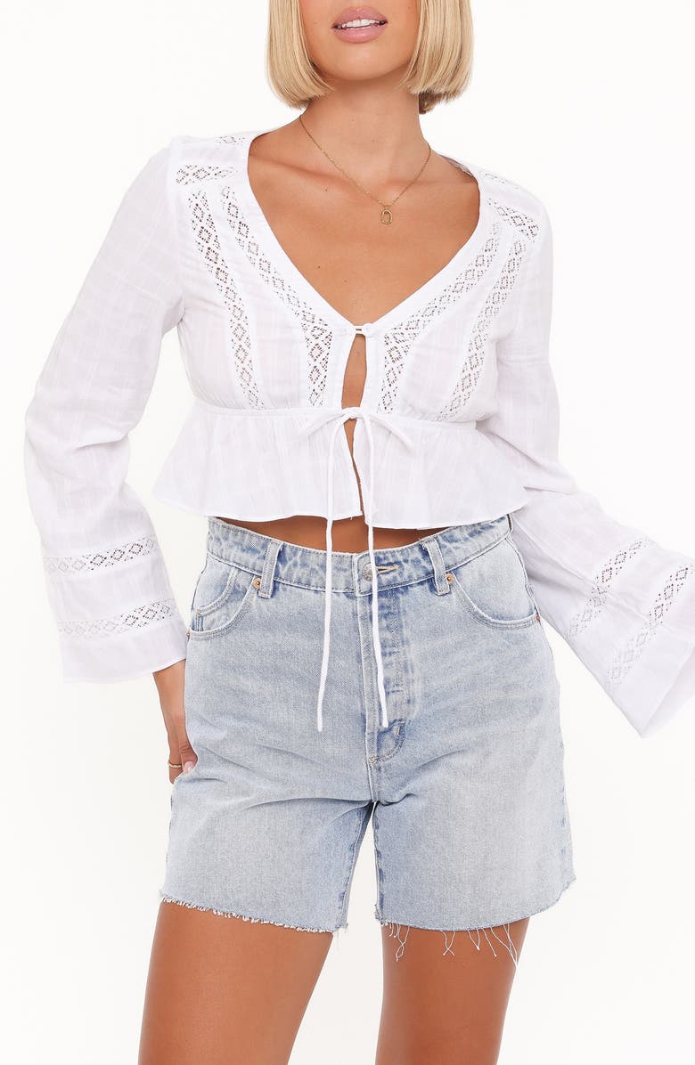 Petal & Pup Reed Tie Front Peplum Crop Top, Main, color, White