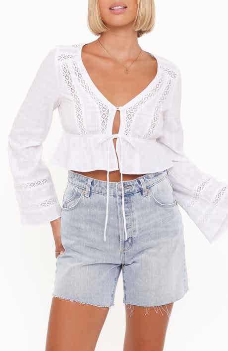Petal & Pup Reed Tie Front Peplum Crop Top