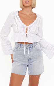 Petal & Pup Reed Tie Front Peplum Crop Top