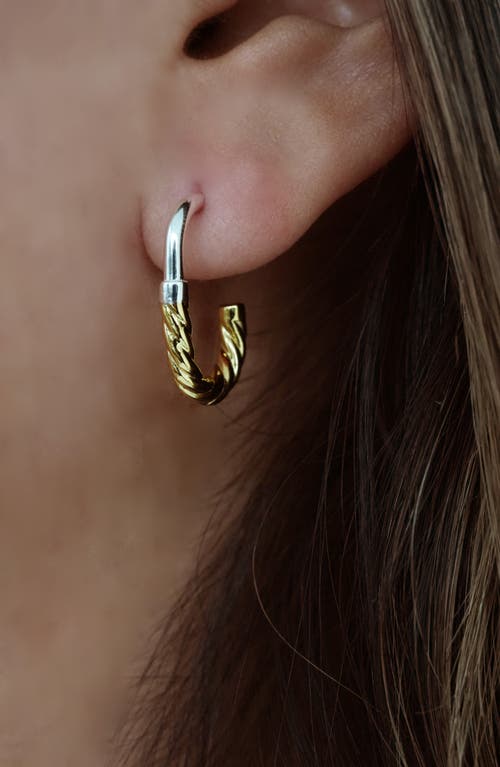 Argento Vivo Sterling Silver Small Textured J-shaped Hoop Earrings In Brown