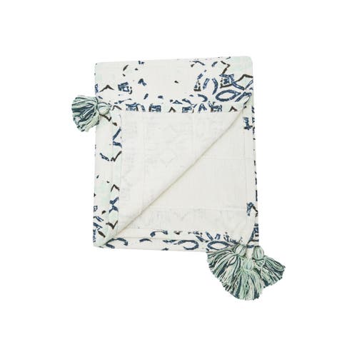 C & F Home C&f Home Esha Blue & White Damask Pattern Super Soft Cozy Accent Throw Blanket In White