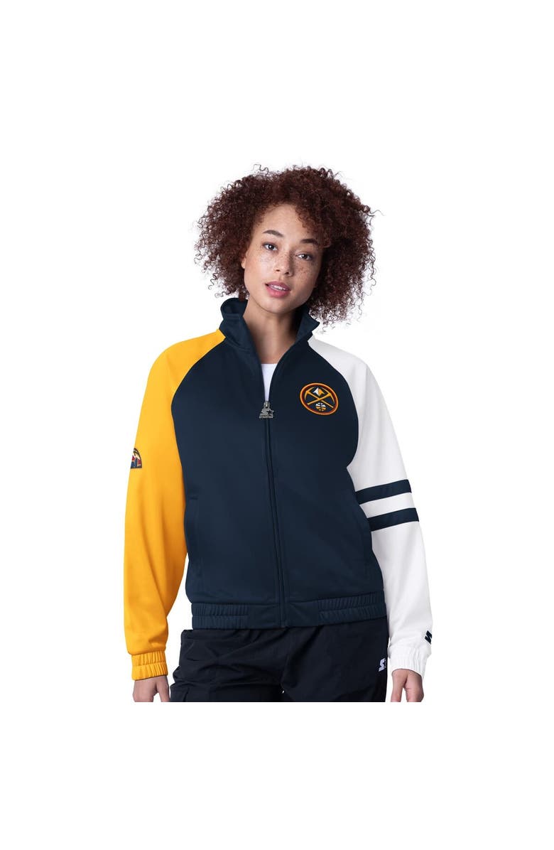 STARTER Women's Starter Navy Denver Nuggets Line Up Dolman Raglan Full-Zip Track Jacket, Main, color, 