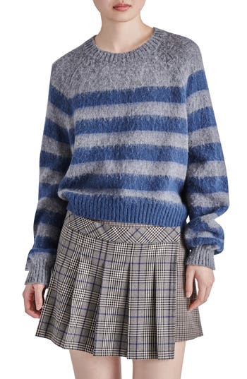 Steve Madden Lyon Stripe Oversize Sweater In Blue