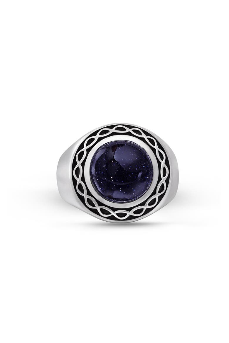 Blue Sand Stone Sterling Silver Men Signet Ring, Main, color, Silver