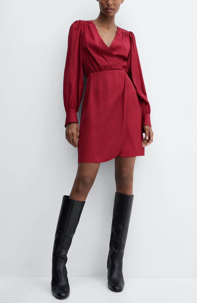 MANGO Long Sleeve Faux Wrap Minidress, Alternate, color, 