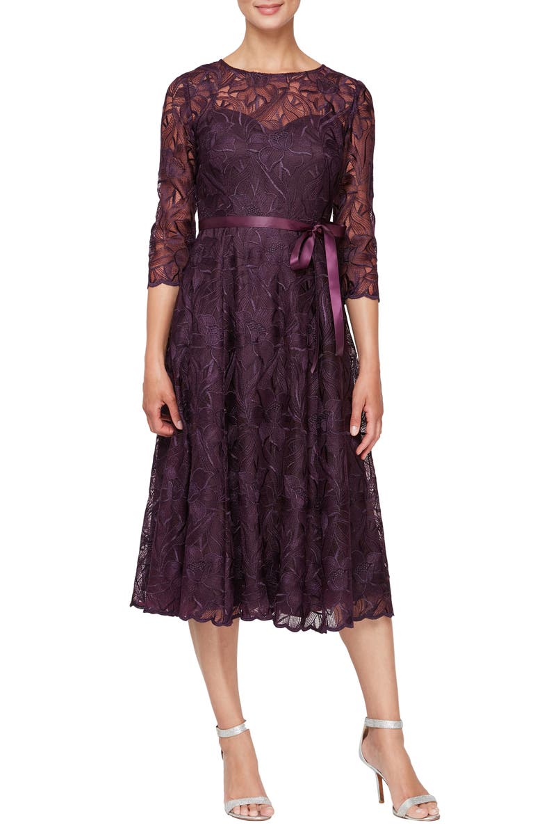 Alex Evenings Embroidered Cocktail Dress, Main, color, Eggplant
