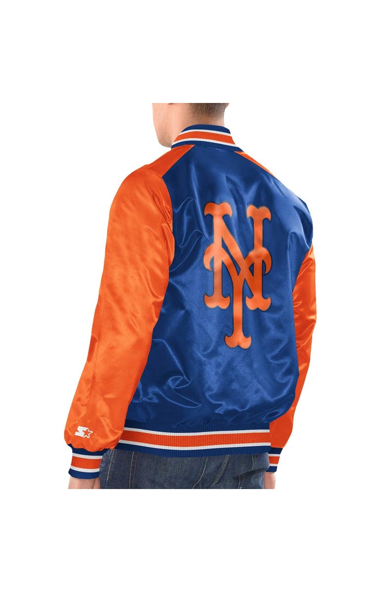 STARTER Men's Starter Royal/Orange New York Mets Varsity Satin Full-Snap Jacket, Alternate, color,