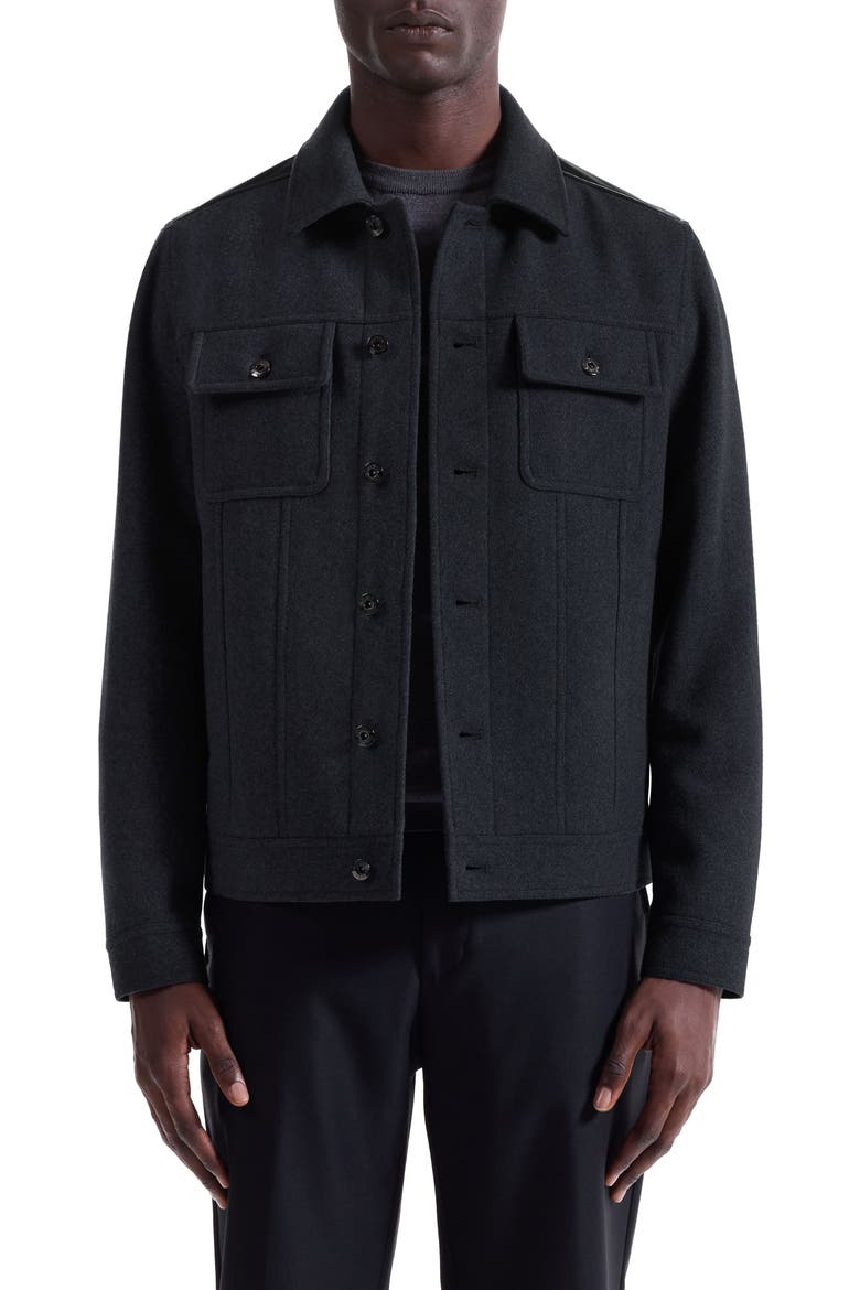 Hybrid Melton & Wool Trucker Jacket, Main, color, ANTHRACITE