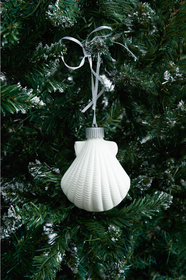 Fan Shells Light-Up LED Christmas Tree Ornament, Alternate, color, White