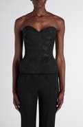 McQueen Embroidered Structured Wool Peplum Corset