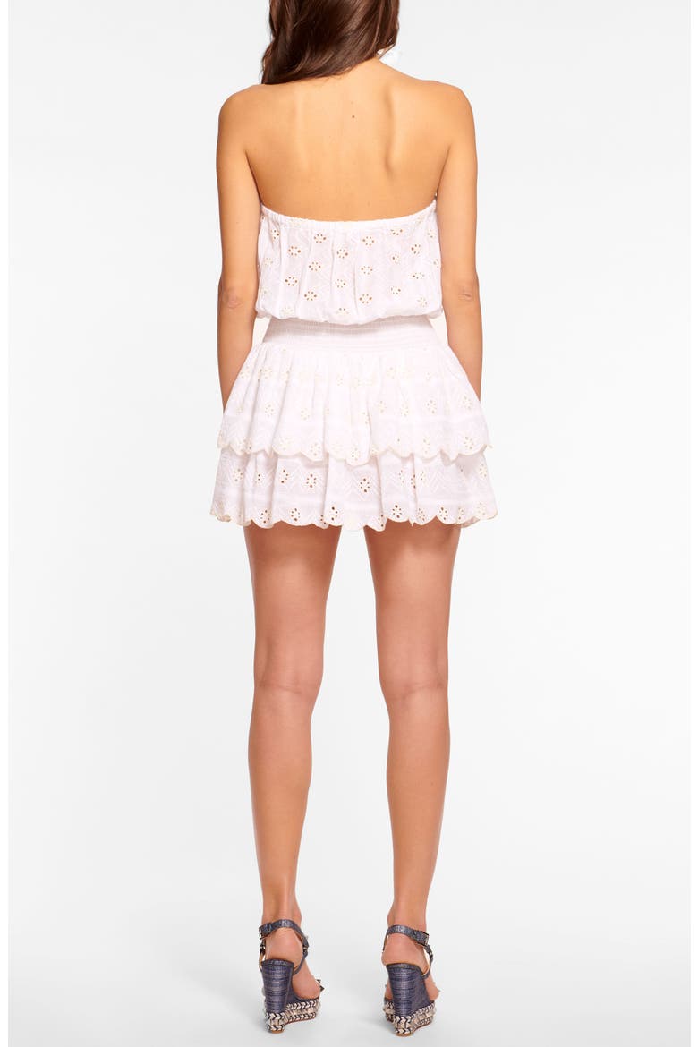 Rita Eyelet Strapless Cotton Cover-Up Minidress, Alternate, color, WHITE/ SAND COMBO