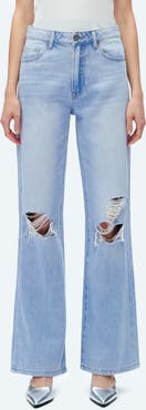 Bayeas Ripped High Waist Wide Leg Jeans