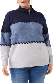 Karen Kane Contrast Stitch Mock Neck Sweater