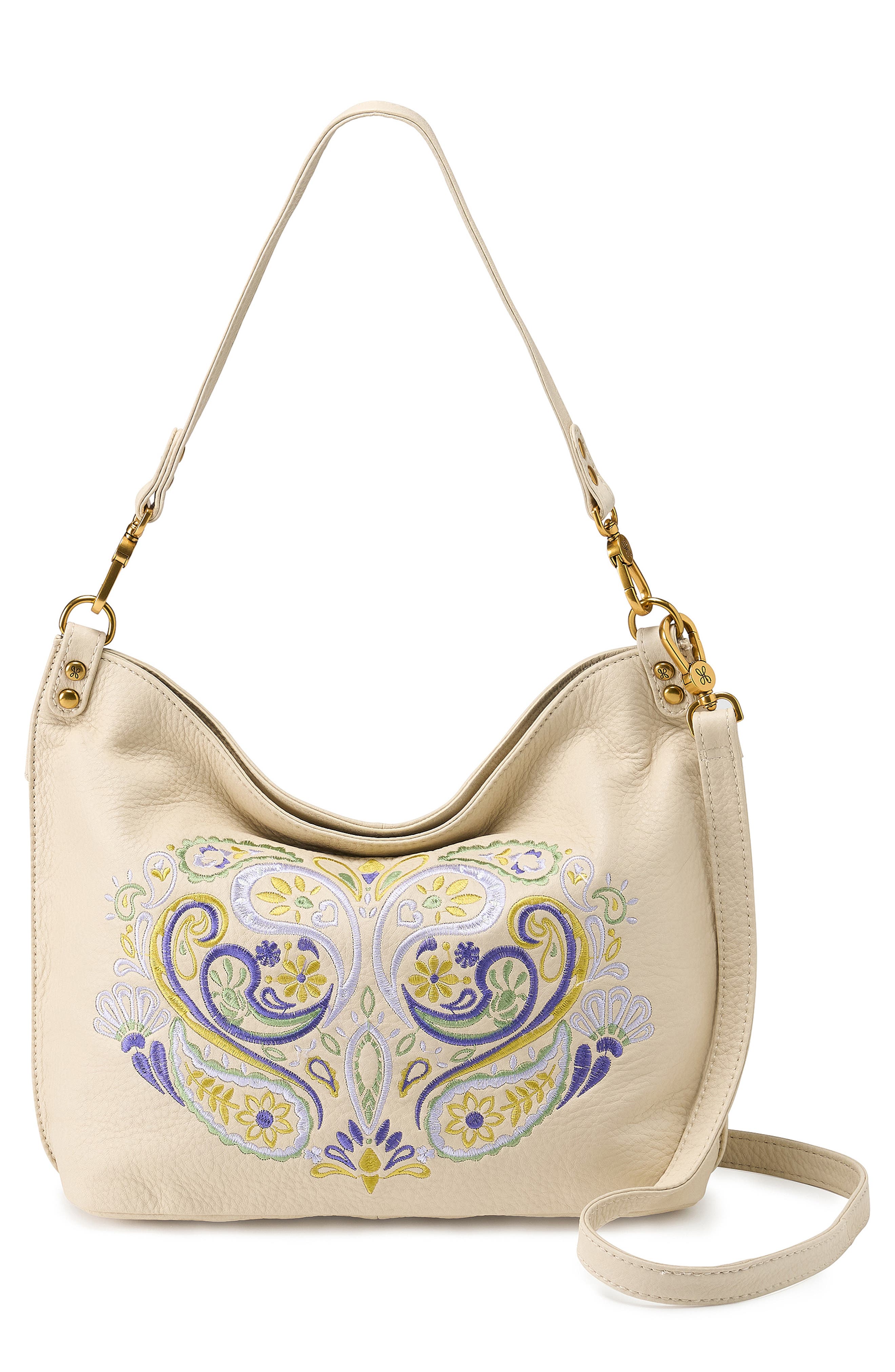 HOBO Pier Paisley Embroidery Leather Shoulder Bag, Main, color, 