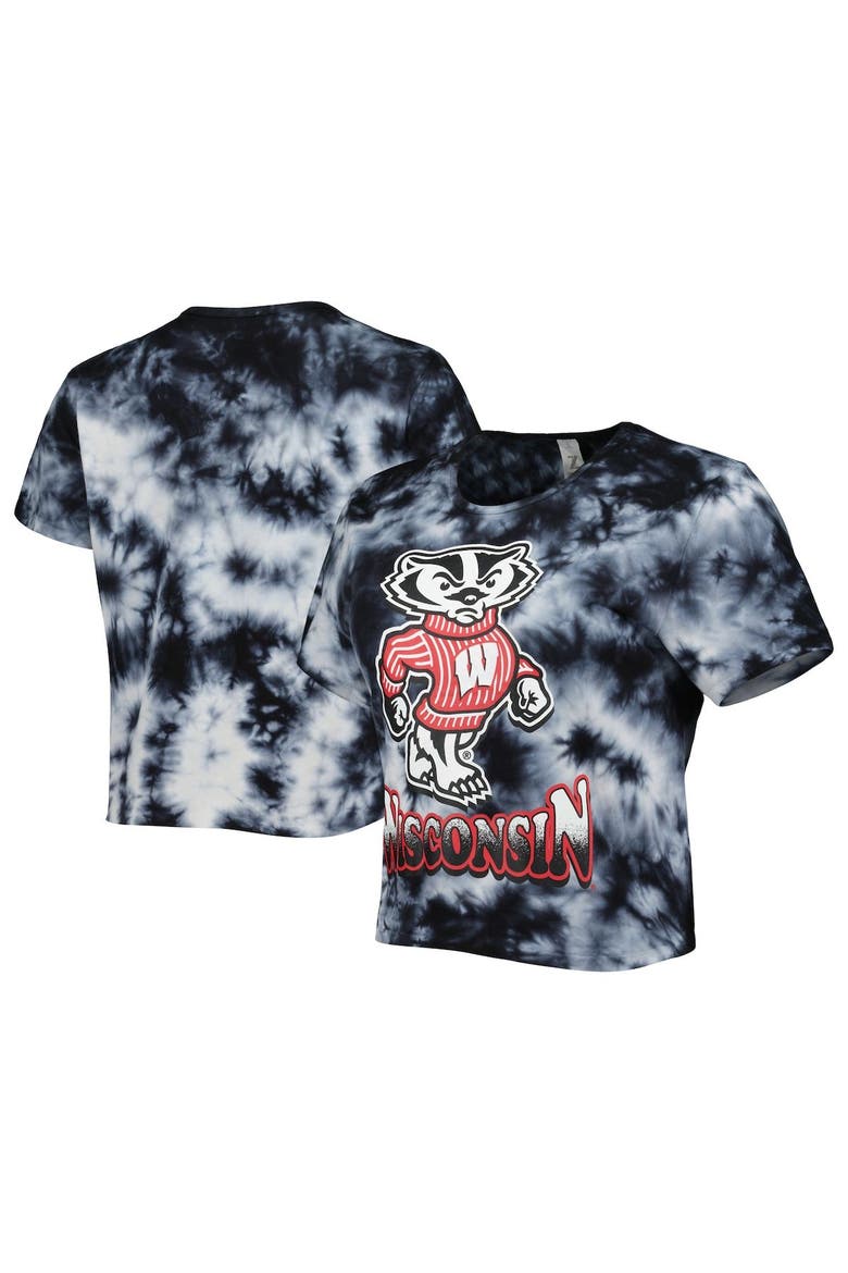 Women's ZooZatz Black Wisconsin Badgers Cloud-Dye Cropped T-Shirt, Alternate, color, Black