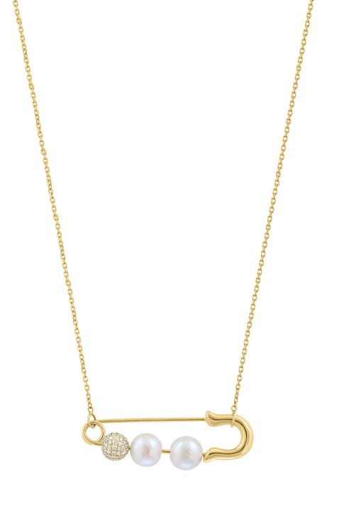 14Ky Diamond,Fresh Water Pearl Necklace