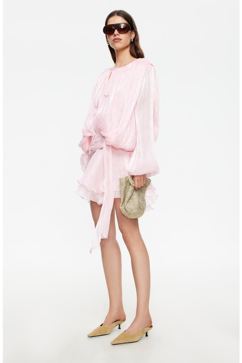 Elements Pleated Long Sleeve Minidress, Alternate, color, BABY PINK