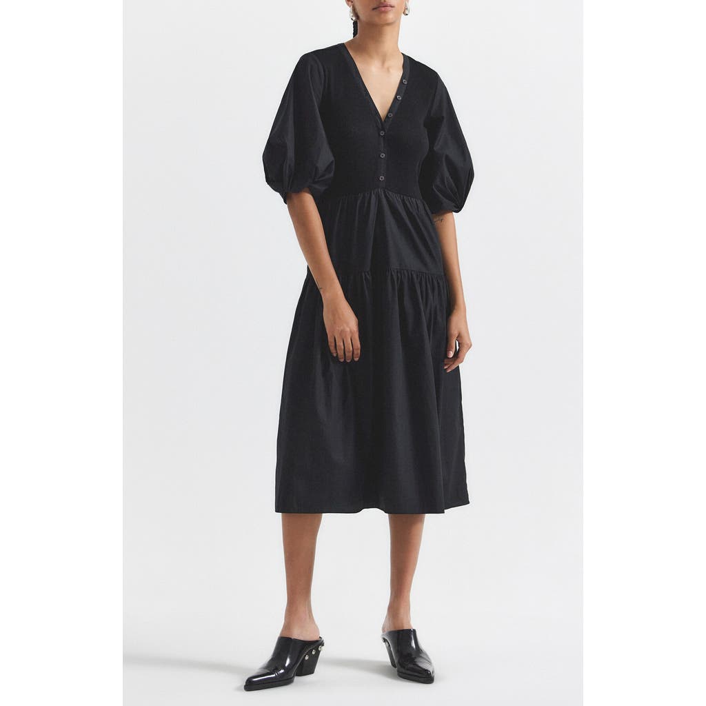 Derek Lam 10 Crosby Natalia Mixed Media Midi Dress In Black