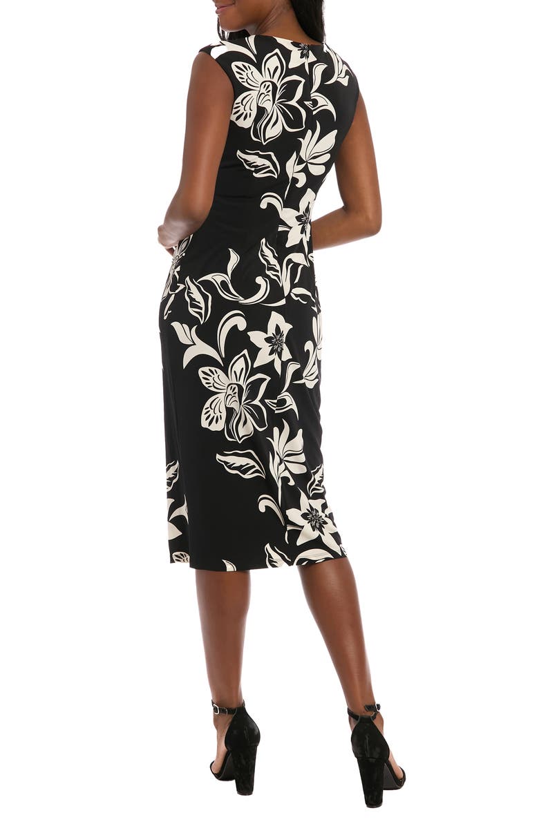 London Times Floral Sleeveless Midi Sheath Dress, Alternate, color, Black/ Ivory