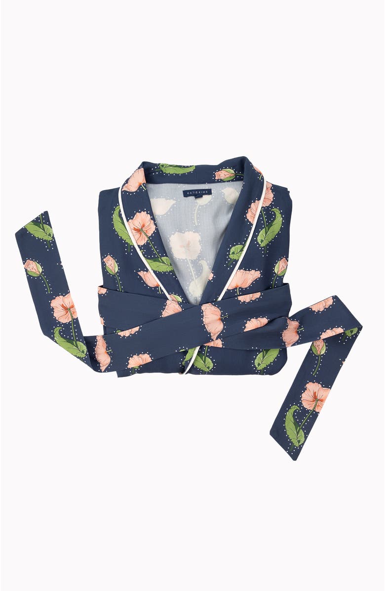 Katie Kime Rhinestone Flower Lounge Robe, Alternate, color, Navy