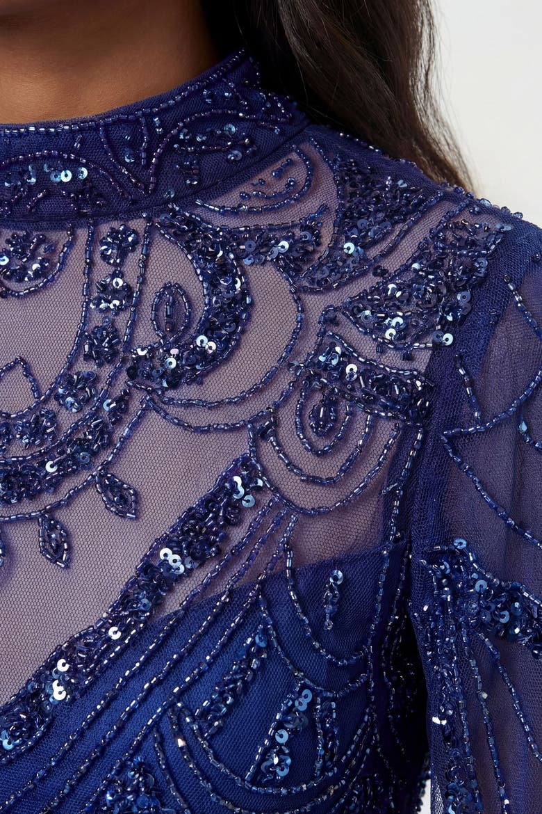 Beaded Midaxi Cape Dress, Alternate, color, Cobalt