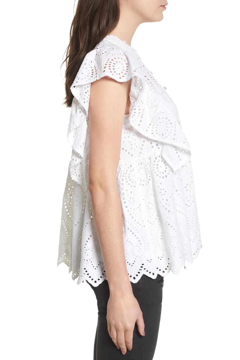 Ruffle Cotton Eyelet Top, Alternate, color, WHITE